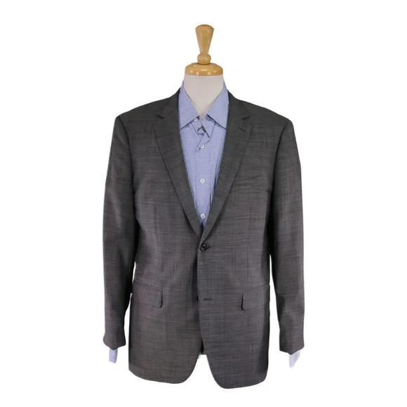 Theory Wellar Pattin Gray/Black Tic Woven 2-Btn Wool Blazer Jacket 42R